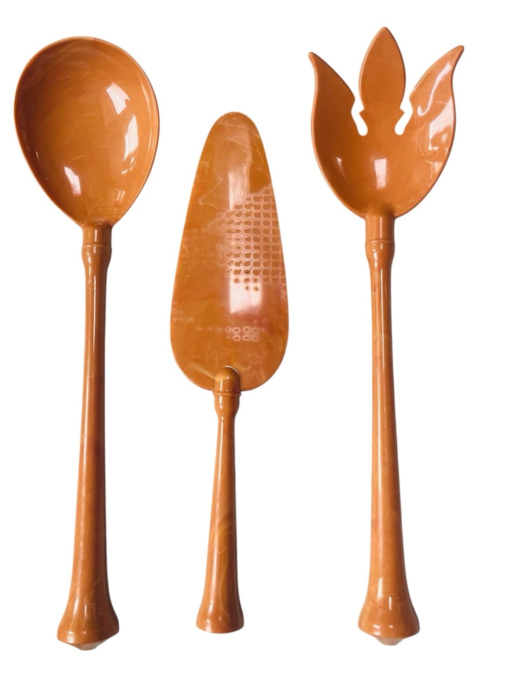 Set Vintage Butterscotch Marbled Melamine Large Serving Utensils